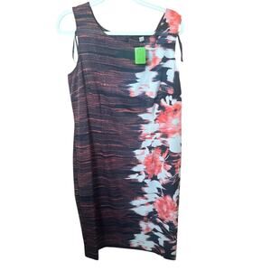 MAYA BROOKE Women's Black Floral Print Zipper Back Sleeveless Mini Dress Size 14